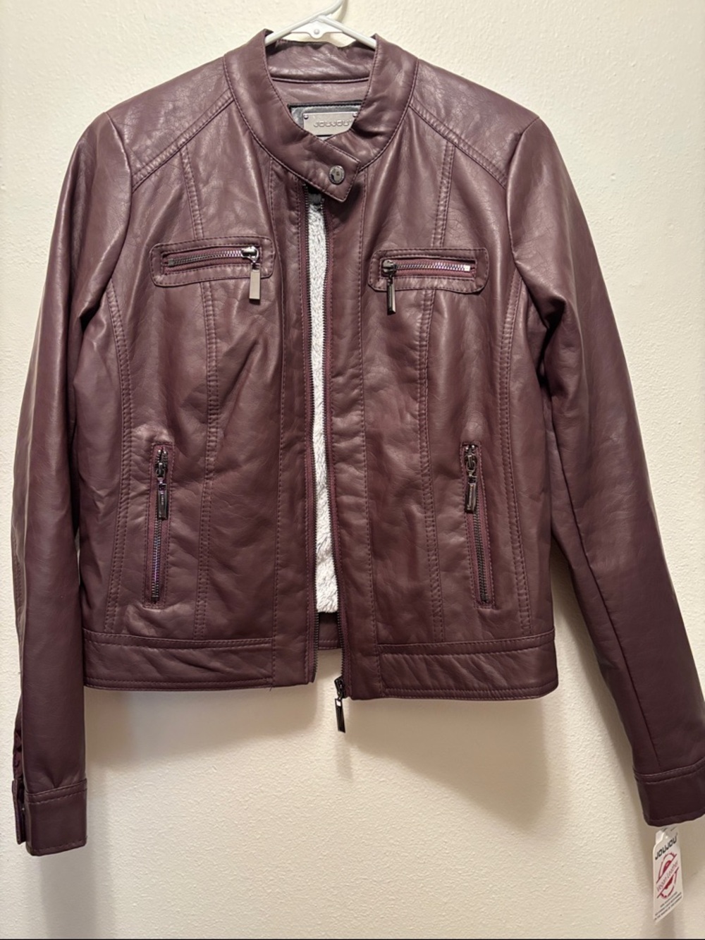 Jou Jou Plum Zipper Pocket Vegan Leather Jacket